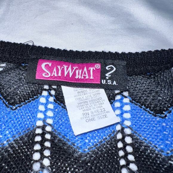 ✨Say What? Poncho Top One Size Blue Black Chevron Knit Y2K Boho Festival Sweater - Picture 7 of 7